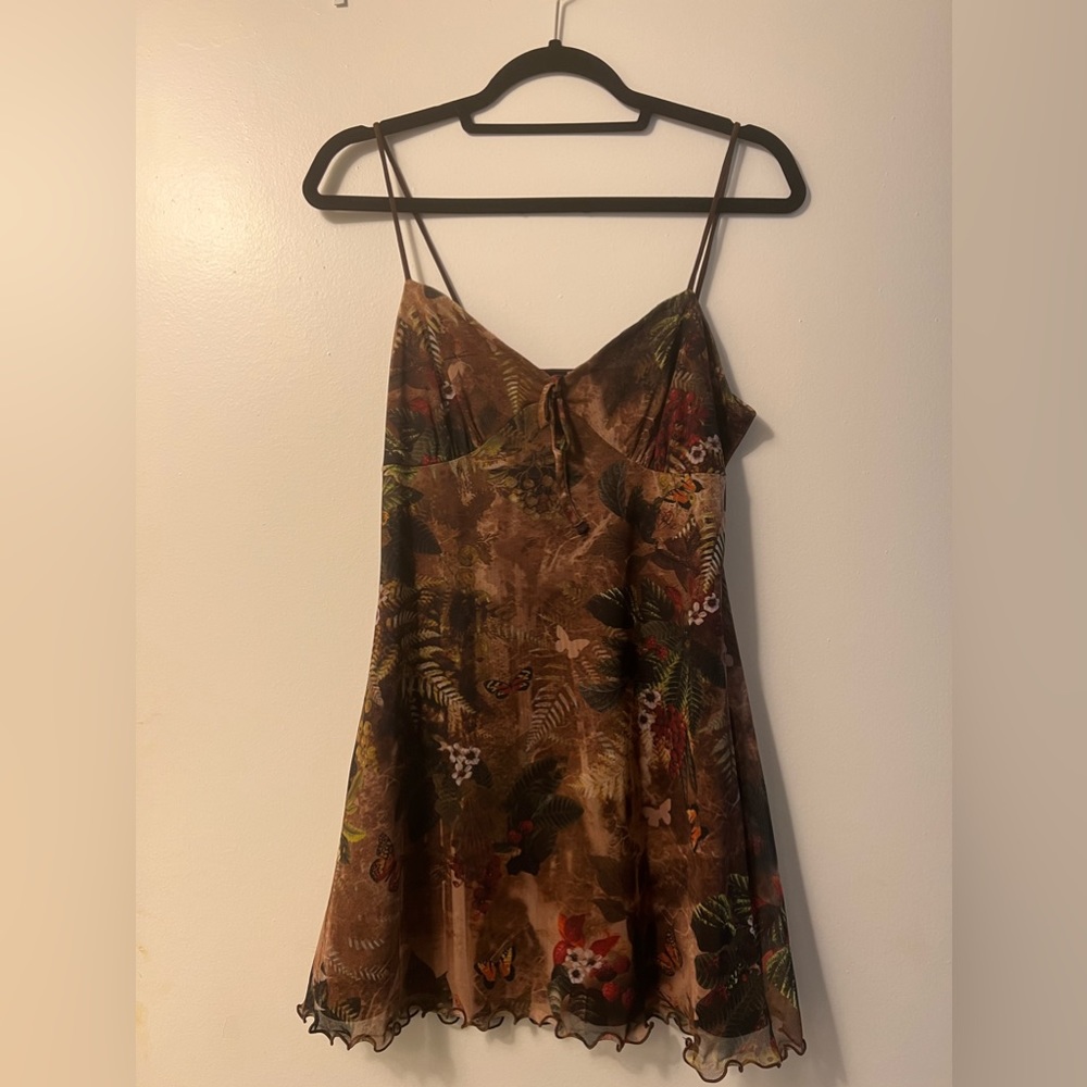 Brown green and black patterned dress urban outfitters